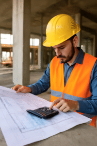 Blog 4 a man in a hard hat using a calculator