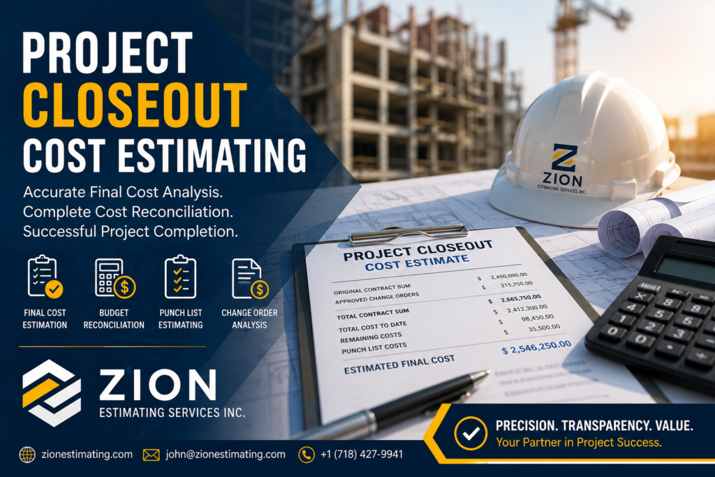 Project Closeout Cost Estimating Services | Zion Estimating Services Inc. 2 Project closeout cost estimating